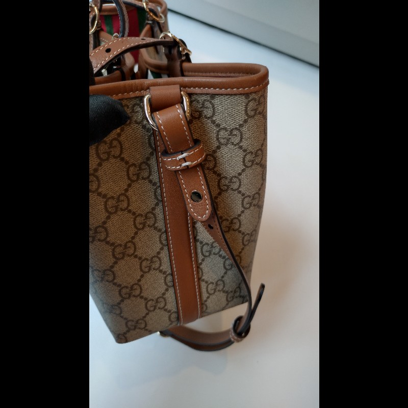 Gucci 咖皮邊GG pvc帆布兩用托特包-23