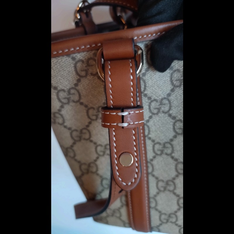 Gucci 咖皮邊GG pvc帆布兩用托特包-24