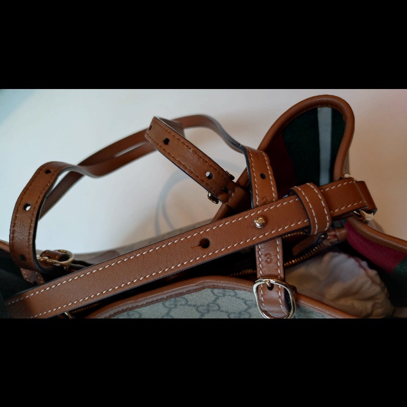 Gucci 咖皮邊GG pvc帆布兩用托特包-26