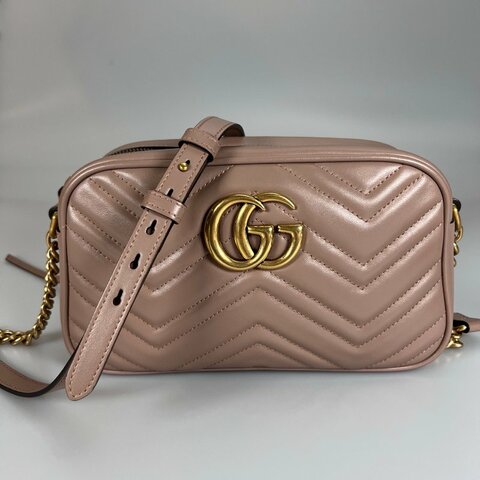 GUCCI 447632 藕色Marmont相機包 24CM