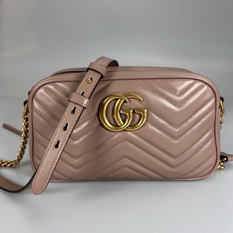 GUCCI 447632 藕色Marmont相機包 24CM-0