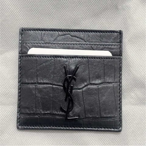 YSL 聖羅蘭LOGO鱷魚壓紋牛皮信用卡夾 名片夾 消光黑限定款
