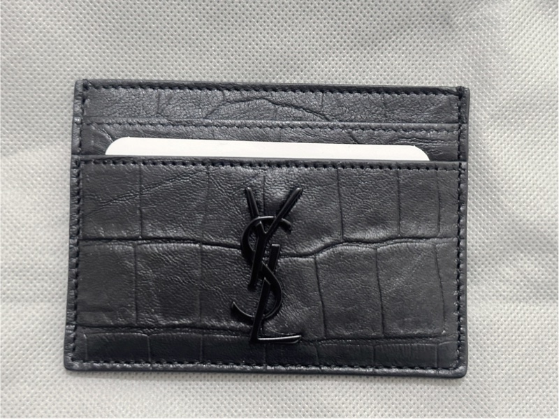 YSL 聖羅蘭LOGO鱷魚壓紋牛皮信用卡夾 名片夾 消光黑限定款-0