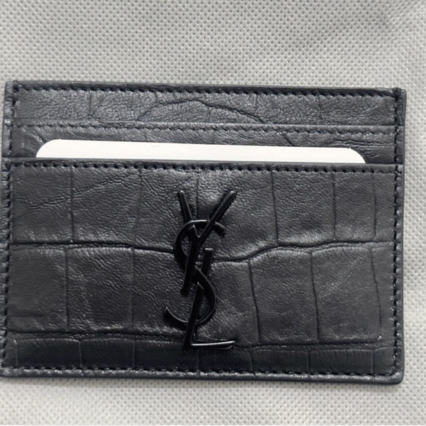 YSL 聖羅蘭LOGO鱷魚壓紋牛皮信用卡夾 名片夾 消光黑限定款-4