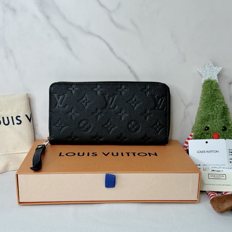 LV 全新皮革壓紋拉鍊長夾-0