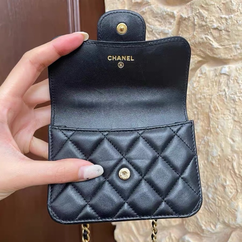 【97新 ✨ 全網最低價】 香奈兒Chanel 黑金 羊皮 mini 手柄 小小廢包  王心凌同款（下單前先詢問庫存❗️）-1