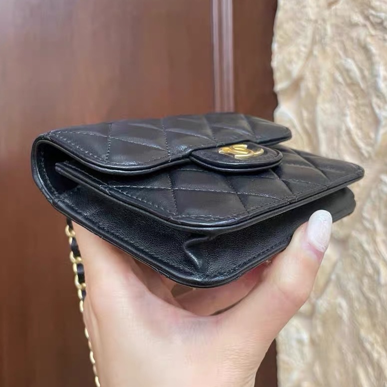 【97新 ✨ 全網最低價】 香奈兒Chanel 黑金 羊皮 mini 手柄 小小廢包  王心凌同款（下單前先詢問庫存❗️）-3