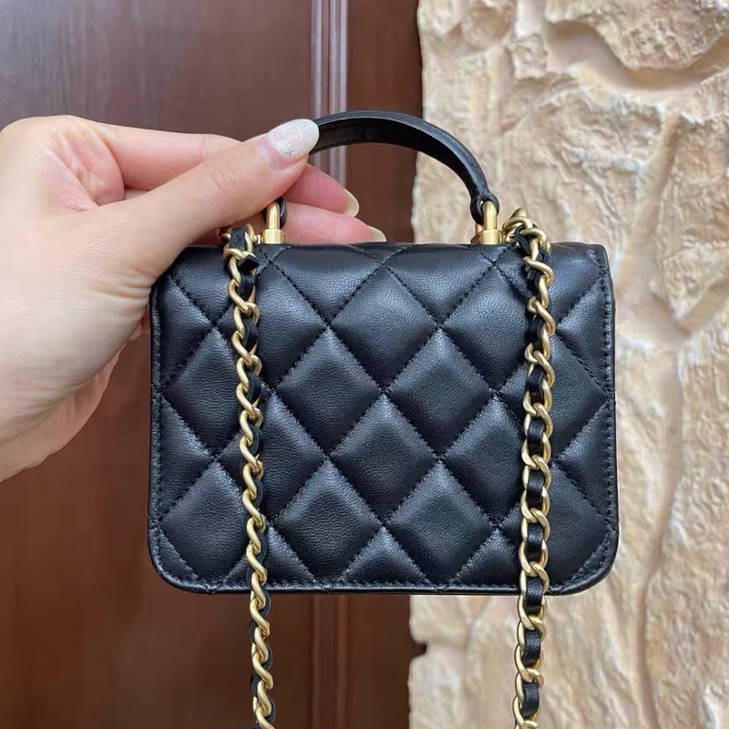 【97新 ✨ 全網最低價】 香奈兒Chanel 黑金 羊皮 mini 手柄 小小廢包  王心凌同款（下單前先詢問庫存❗️）-4