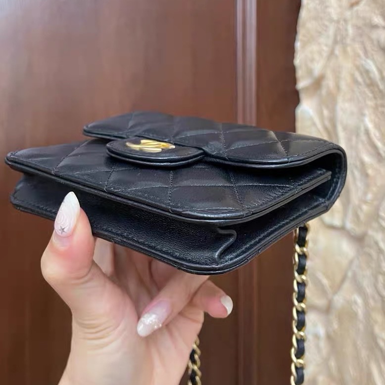 【97新 ✨ 全網最低價】 香奈兒Chanel 黑金 羊皮 mini 手柄 小小廢包  王心凌同款（下單前先詢問庫存❗️）-5