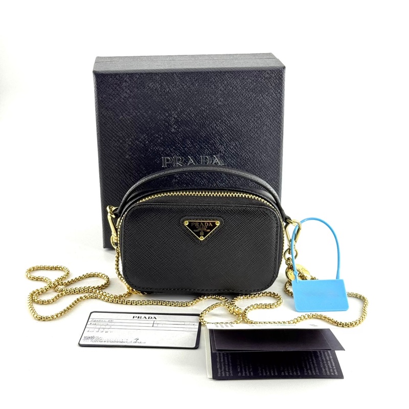 大全配🈶台灣購證 #全新閒置 #櫃上在售7️⃣萬 Prada Saffiano黑金鏈條斜挎包 #防刮牛皮-6