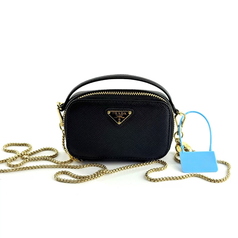 大全配🈶台灣購證 #全新閒置 #櫃上在售7️⃣萬 Prada Saffiano黑金鏈條斜挎包 #防刮牛皮-7