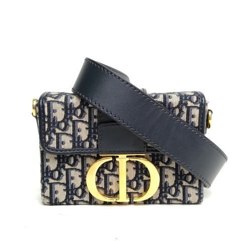 DIOR 30Montaigne蒙田Box藍色帆布金扣2019印花肩背包