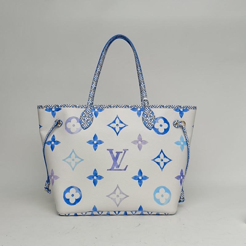 LOUIS VUITTON Neverfull中號31藍色PVC金扣晶片夏日限定水彩系列肩背包-2