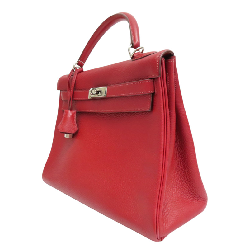 石榴紅 TC牛皮 Kelly 32 兩用包 □L刻 銀釦【HERMES 愛馬仕】-2