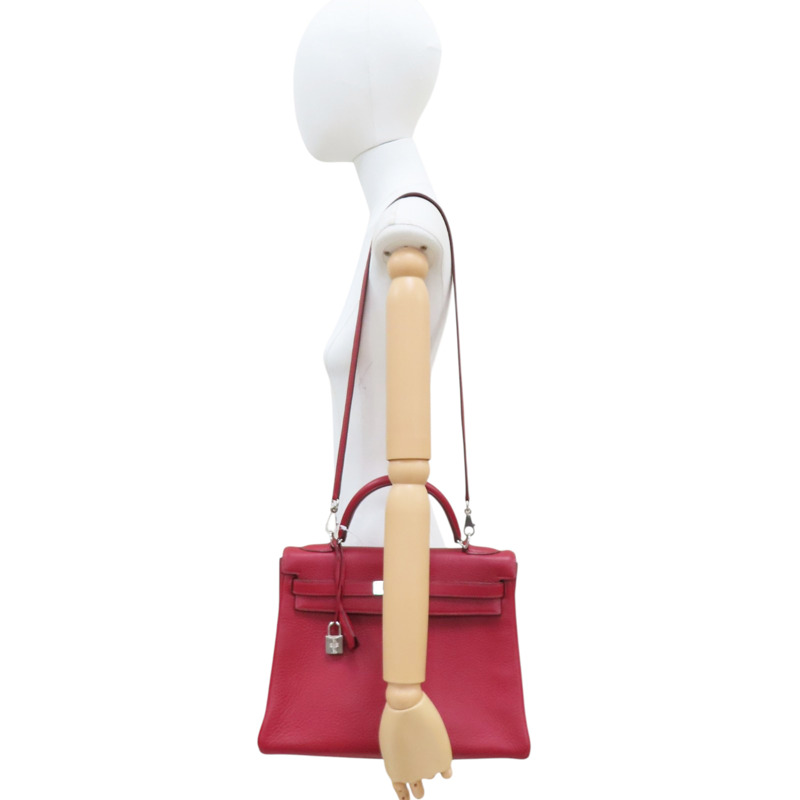石榴紅 TC牛皮 Kelly 32 兩用包 □L刻 銀釦【HERMES 愛馬仕】-8