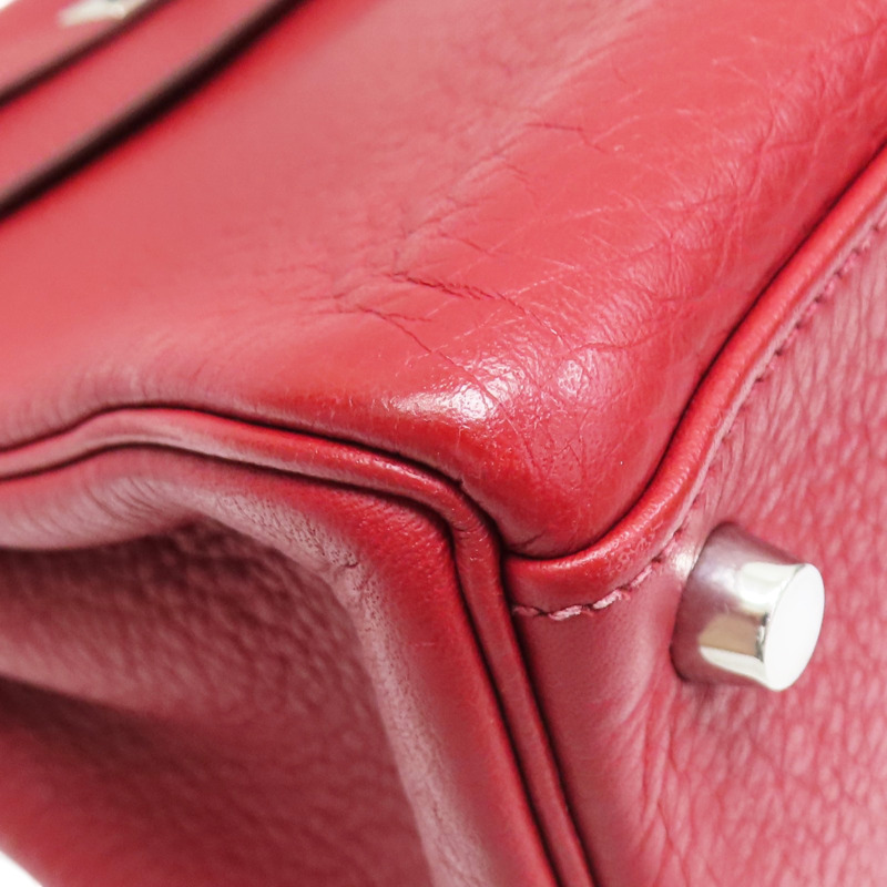 石榴紅 TC牛皮 Kelly 32 兩用包 □L刻 銀釦【HERMES 愛馬仕】-9