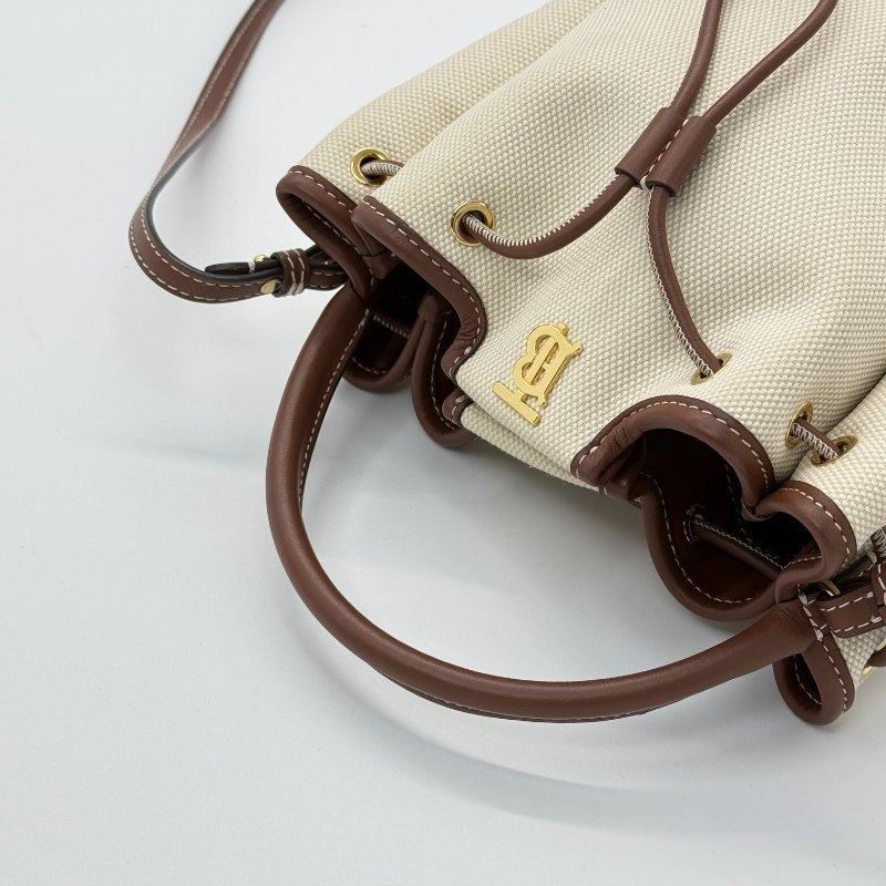 BURBERRY 巴寶莉 TB 米白/焦糖 帆布迷你水桶包-2