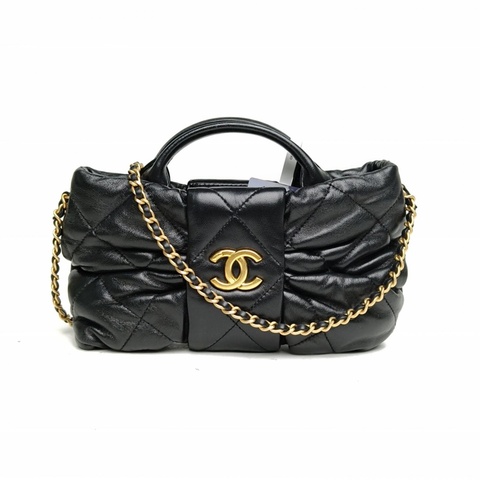 CHANEL 25K蝴蝶結小號23cm黑色羊皮晶片開金扣肩背包