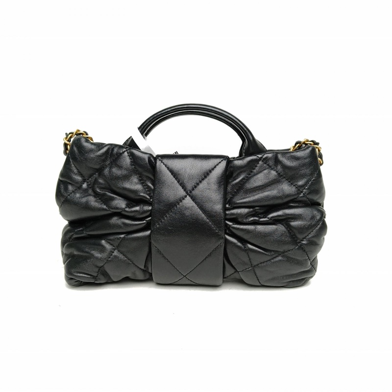 CHANEL 25K蝴蝶結小號23cm黑色羊皮晶片開金扣肩背包-2