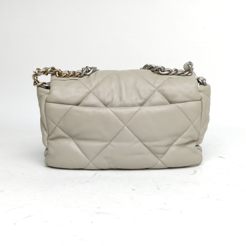CHANEL 19BAG口蓋包小號26cm灰色羊皮晶片開金銀扣肩背包-2