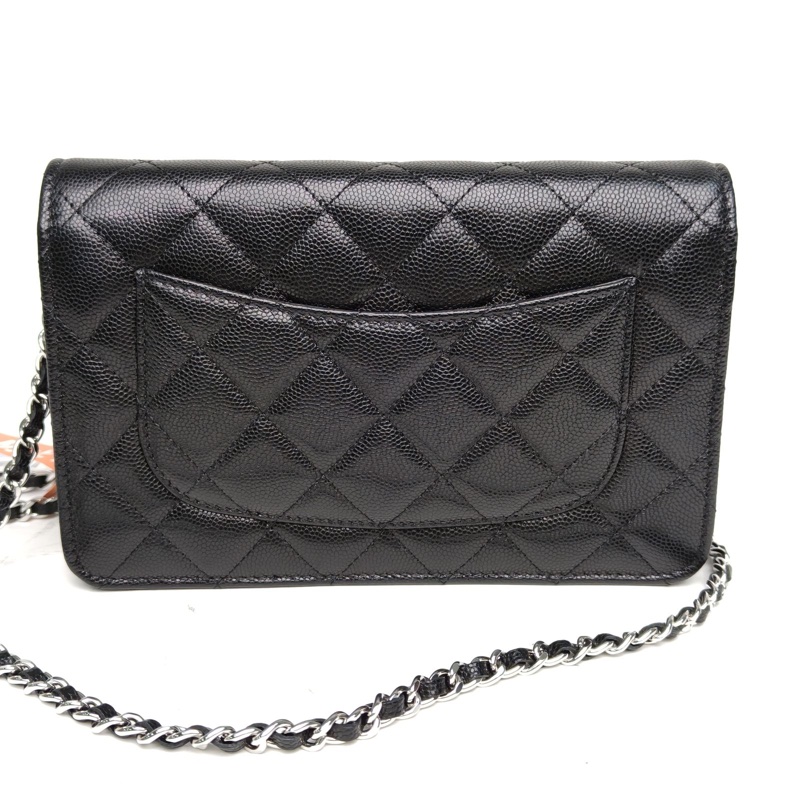 CHANEL 黑色荔枝牛皮晶片開銀扣25C季節款CFWOC肩背包-2