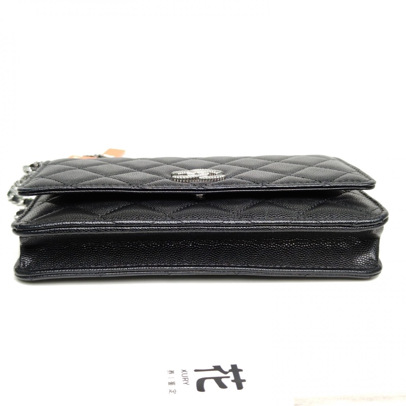 CHANEL 黑色荔枝牛皮晶片開銀扣25C季節款CFWOC肩背包-3