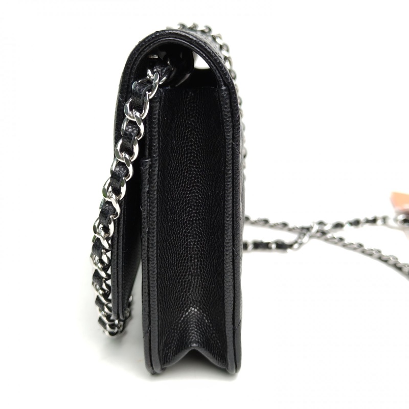 CHANEL 黑色荔枝牛皮晶片開銀扣25C季節款CFWOC肩背包-4