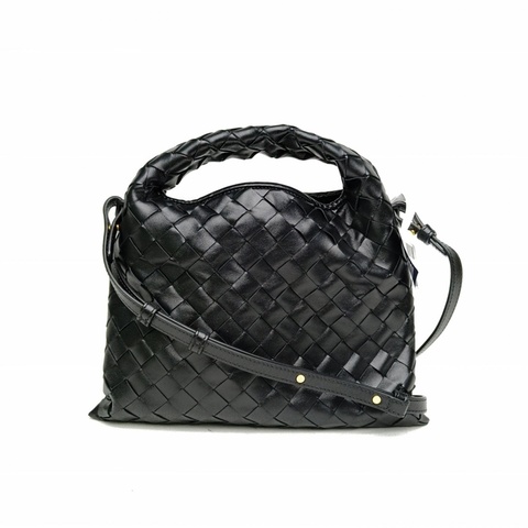 BOTTEGA VENETA 黑色牛皮Hopmini編織手提斜挎包