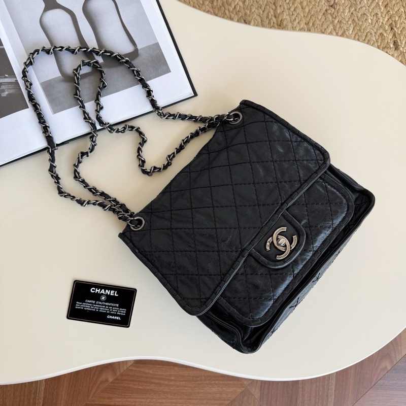 A級95成新 Chanel 黑銀復古做舊滾邊機場 18開-3