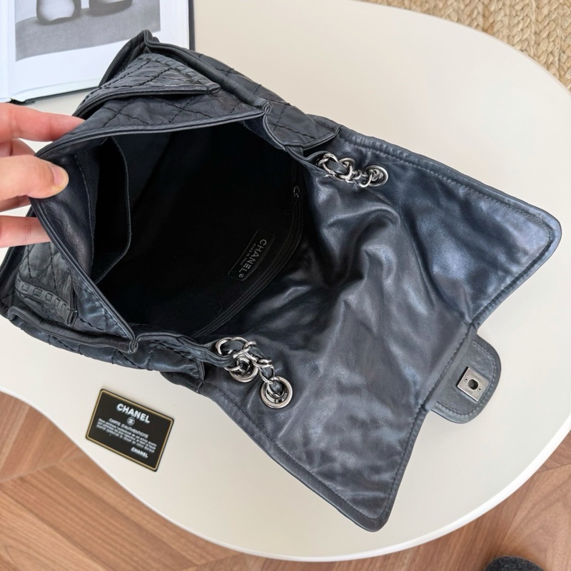 A級95成新 Chanel 黑銀復古做舊滾邊機場 18開-4