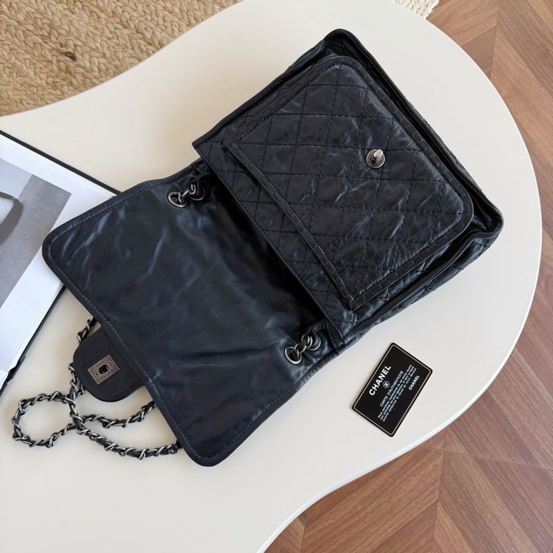 A級95成新 Chanel 黑銀復古做舊滾邊機場 18開-5