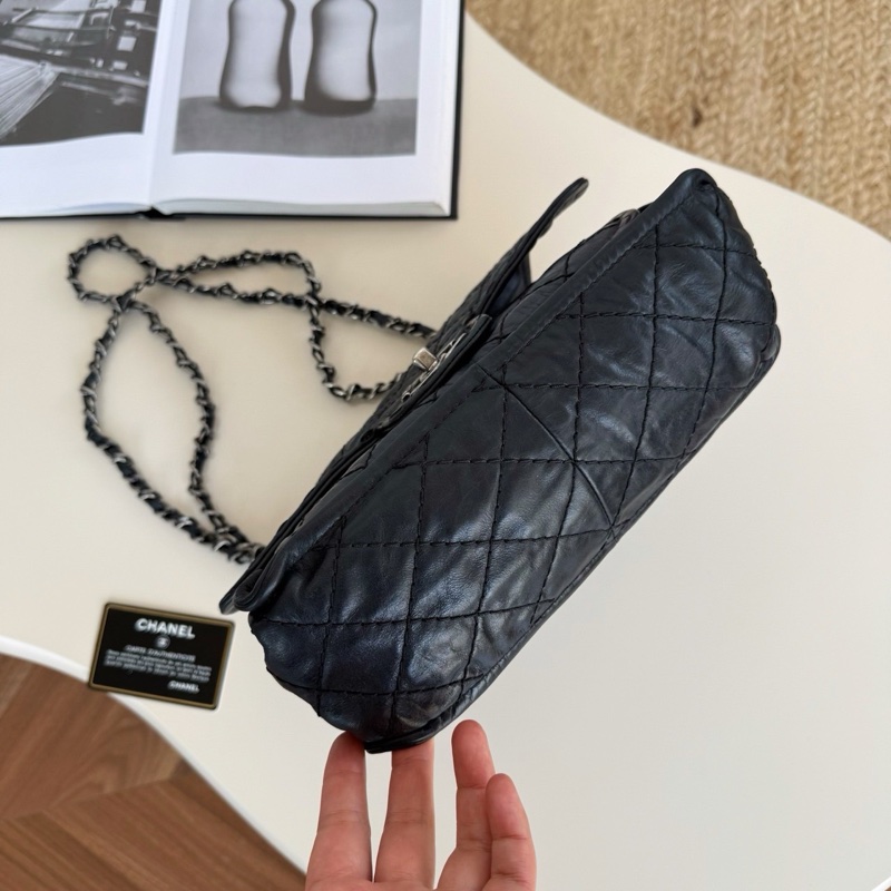 A級95成新 Chanel 黑銀復古做舊滾邊機場 18開-6