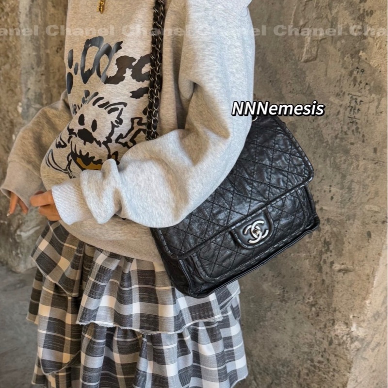 A級95成新 Chanel 黑銀復古做舊滾邊機場 18開-7