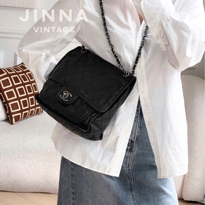 A級95成新 Chanel 黑銀復古做舊滾邊機場 18開-8