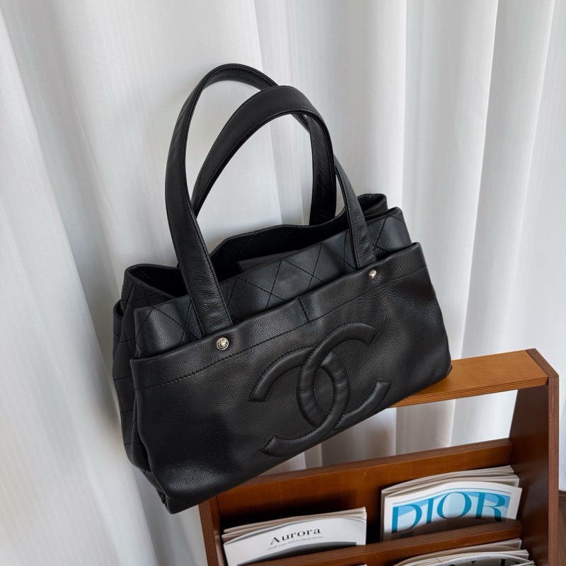 AB級 9成新 Chanel 黑銀魚子醬浮雕單肩tote鐳射12開無卡-6