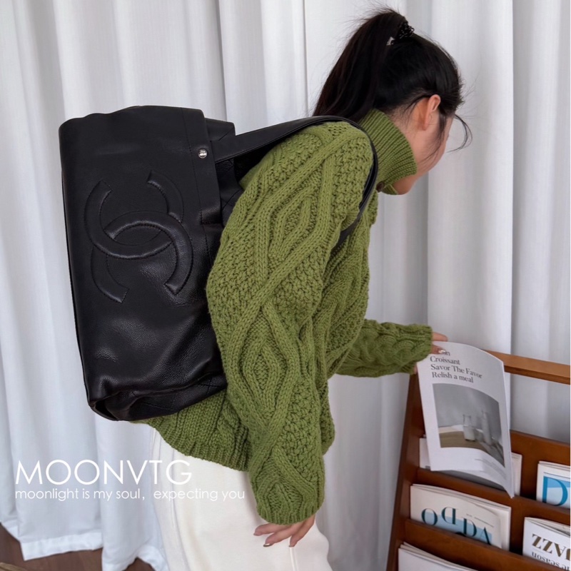 AB級 9成新 Chanel 黑銀魚子醬浮雕單肩tote鐳射12開無卡-7