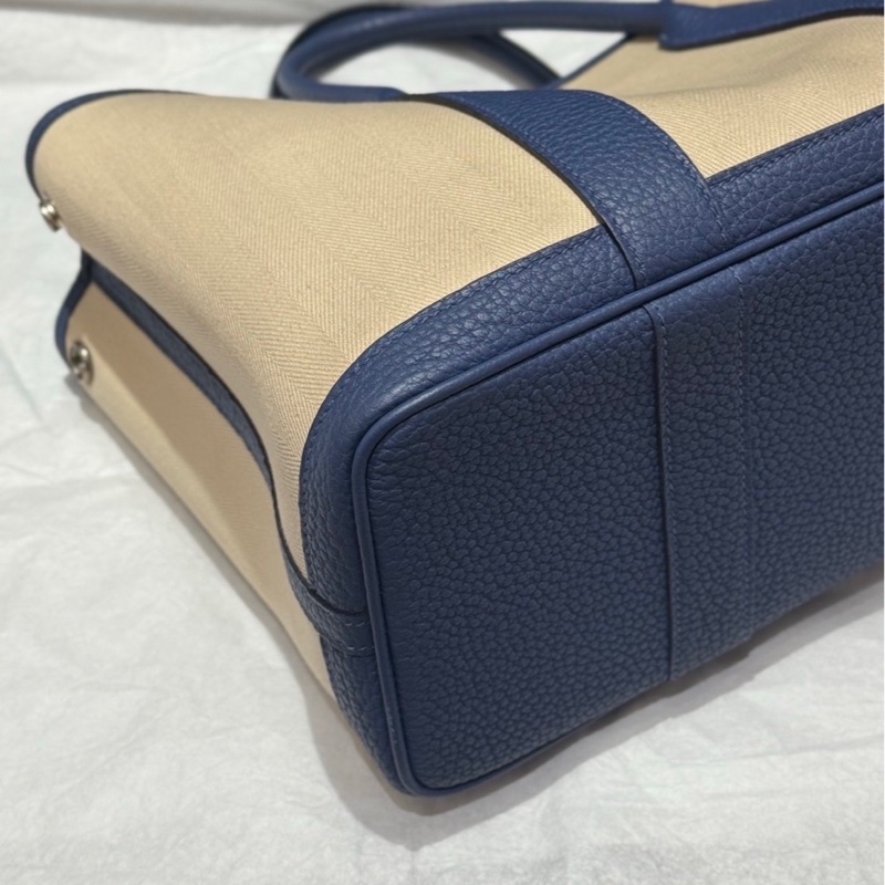 S級 98成新 Hermes garden party花園30 藍色帆布拼皮 D刻-2