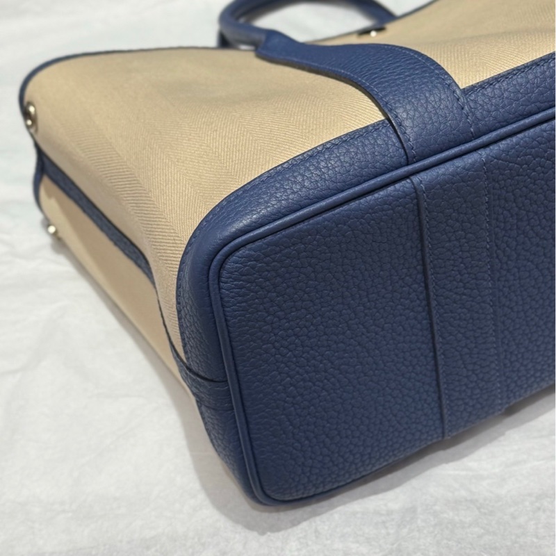 S級 98成新 Hermes garden party花園30 藍色帆布拼皮 D刻-5