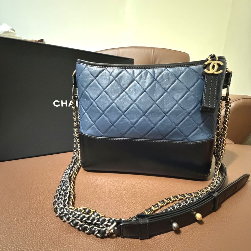 CHANEL 香奈兒 Gabrielle Hobo 中號流浪包 ｜藍色黑底金銀鍊｜專櫃購入｜全配保卡｜狀況極佳-5