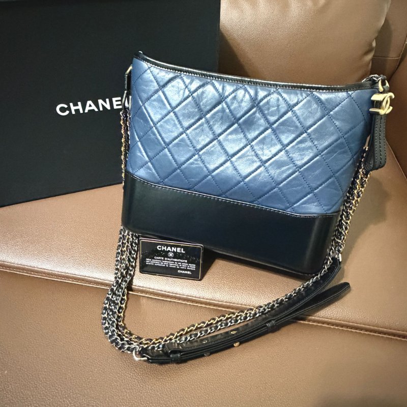 CHANEL 香奈兒 Gabrielle Hobo 中號流浪包 ｜藍色黑底金銀鍊｜專櫃購入｜全配保卡｜狀況極佳-7