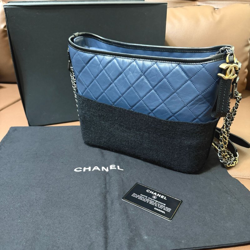 CHANEL 香奈兒 Gabrielle Hobo 中號流浪包 ｜藍色黑底金銀鍊｜專櫃購入｜全配保卡｜狀況極佳-8