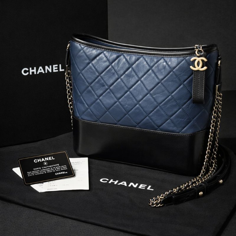 CHANEL 香奈兒 Gabrielle Hobo 中號流浪包 ｜藍色黑底金銀鍊｜專櫃購入｜全配保卡｜狀況極佳-21