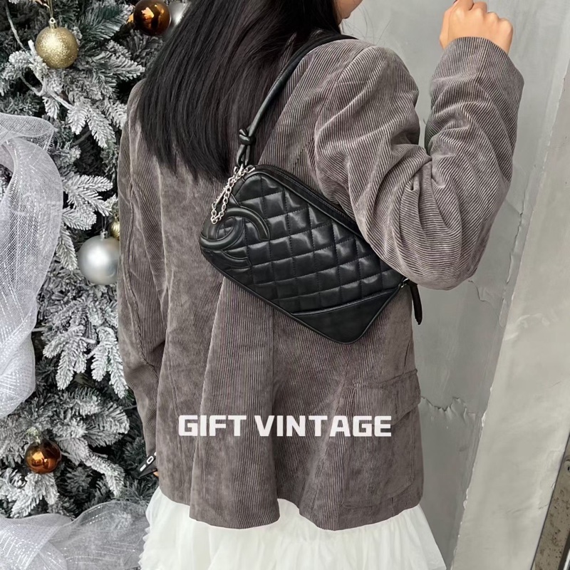 A級95成新 Chanel全黑康鵬麻將包 9開-7