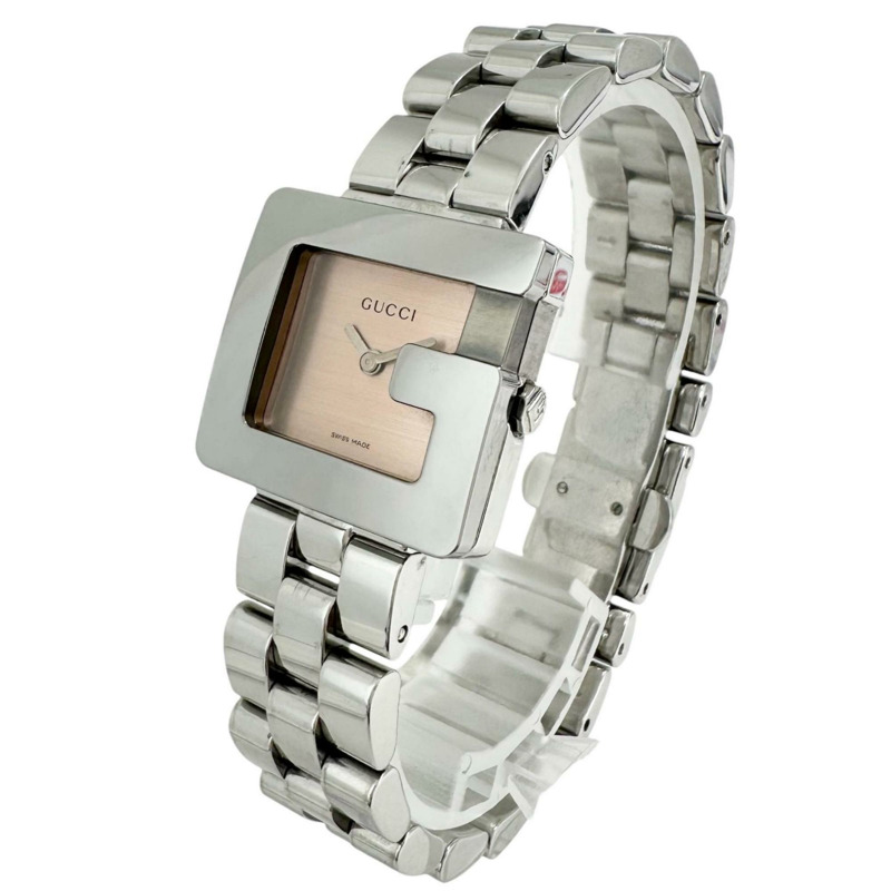 GUCCI G-Watch 3600 L 女士腕錶,不鏽鋼材質,銀色,粉米色,石英機芯,米色錶盤。-0