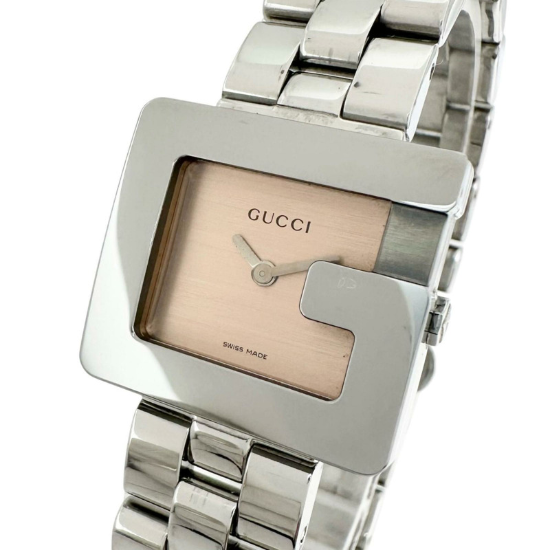 GUCCI G-Watch 3600 L 女士腕錶,不鏽鋼材質,銀色,粉米色,石英機芯,米色錶盤。-1