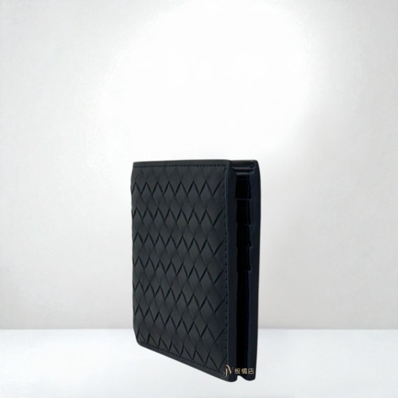 JS1307-BV 深藍羊皮編織對開短夾-2