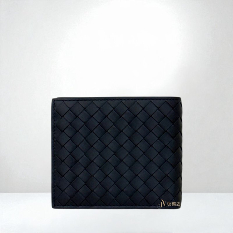 JS1307-BV 深藍羊皮編織對開短夾-3