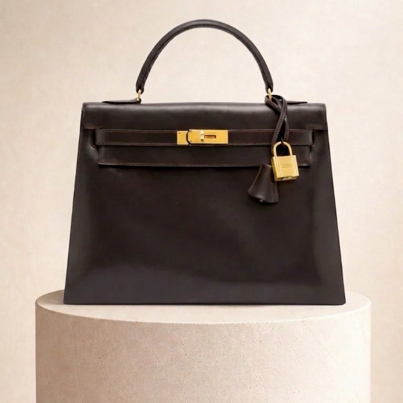 愛馬仕 Kelly 32 Sellier Box 皮 巧克力色 Chocolat 凱莉包 手提包 金扣 (Hermes)-0