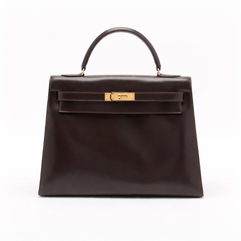 愛馬仕 Kelly 32 Sellier Box 皮 巧克力色 Chocolat 凱莉包 手提包 金扣 (Hermes)-1
