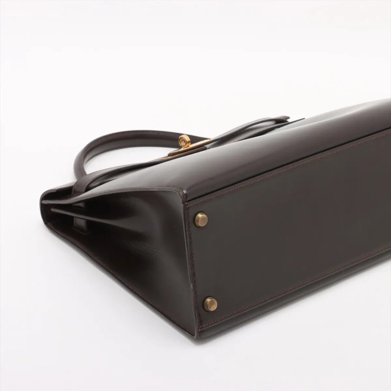 愛馬仕 Kelly 32 Sellier Box 皮 巧克力色 Chocolat 凱莉包 手提包 金扣 (Hermes)-4